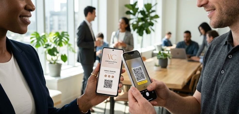 Persona escaneando tarjeta con QR